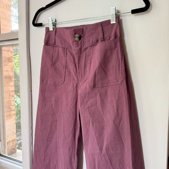 New Anthropologie The Colette Linen Pants Wide Leg Cropped Magic Mauve Taupe - Picture 3 of 13